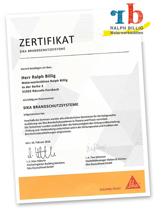 SIKA BRANDSCHUTZSYSTEME ZERTIFIKAT ...